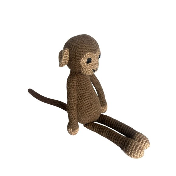 Vintage Crochet Monkey Handcrafted Plush Animal Doll Brown Tan Soft 17 in - Picture 5 of 6